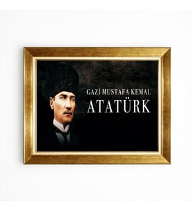 Tablore Mustafa Kemal Atatürk Temalı Gold Çerçeveli Tablo - Gazi Mustafa Kemal Atatürk Yazılı Portre