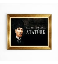 Tablore Mustafa Kemal Atatürk Temalı Gold Çerçeveli Tablo - Gazi Mustafa Kemal Atatürk Yazılı Portre