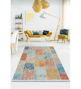 Çok Renkli Patchwork Dokuma Pamuk Taban Kaymaz Kilim KLM055