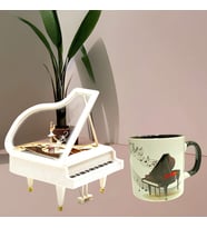  Piyano Müzik Kutusu Büyük Boy Balerinli Dans Eden &  Piyano  Kupa Bardak  (Beyaz - Beyaz)