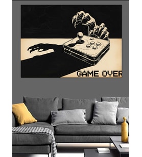 Oyuncu Joystick Game Over Dekoratif Kanvas - Mdf Ahşap Tablo
