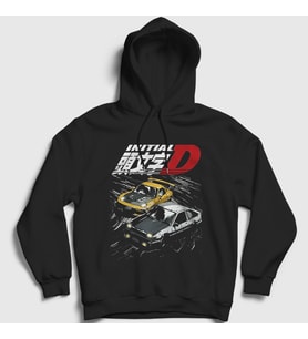 Presmono Unisex Siyah Poster Drift Anime Initial D Kapüşonlu Sweatshirt 523800tt