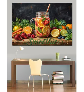 Meyveli Sağlıklı Smoothie Kavanoz Sunumu Dekoratif Kanvas - Mdf Ahşap Tablo