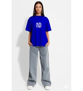 Oversize Tişört Kadın  "NEVERMIND" Baskılı Geniş Kalıp T-Shirt Unisex (Lacivert)