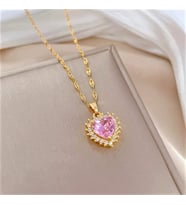 Pembe Taşlı Gold Renk Çelik Kolye