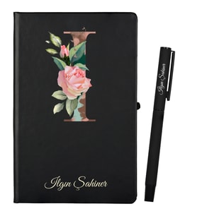 Kişiye Özel Arkadaşa Hediye Siyah Defter ve Siyah Roller Kalem Seti
