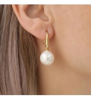 925 Ayar Gümüş Creamrose Tatlısu İncisi Küpe-14mm (Gold)