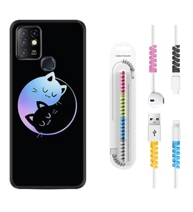 INFINIX Hot 8 9 10 11S Hot 10 Play 10T Kılıf Kablo Koruma Spiral Silikon Love Cats 1604