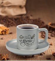 BK Gift  Kişiye Özel Kaligrafi Temalı Mat Gümüş Yaldız Renk Türk Kahvesi Fincanı-1, Ev Hediyesi, Doğum Günü Hediyesi, Ev Hediyesi