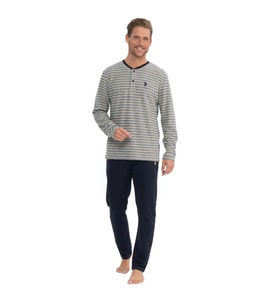 U.S. Polo Assn. Erkek Uzun Kollu Yakası Düğmeli Çizgili Pijama Takımı (Lacivert)