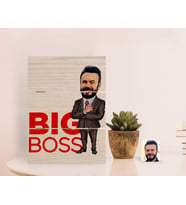BK Gift Kişiye Özel Erkek Big Boss Karikatürlü Otantik Masaüstü Ahşap Palet Çerçeve-2 (Beyaz)