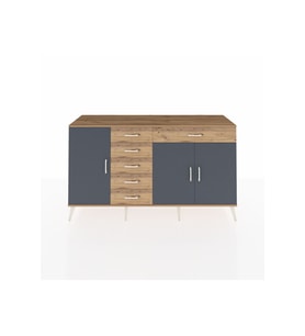 Kronos Konsol 3 Raflı 6 Çekmeceli 3 Kapaklı 176x59x99 Çam-Antrasit/Çam