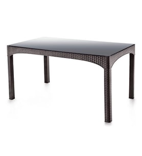 Omnipazar SY-2589 Kahverengi Rattan Temperli Kapalı Camlı Masa Dikdörtgen