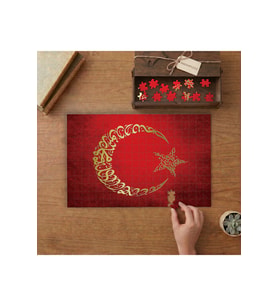 Kelime-i Tevhid Yazılı Ay Yıldız Tasarımı 240 parça Ahşap Puzzle Ahşap Kutuda MP06421