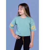Toontoy Kız Çocuk Baskılı Crop Tişört (Yeşil)