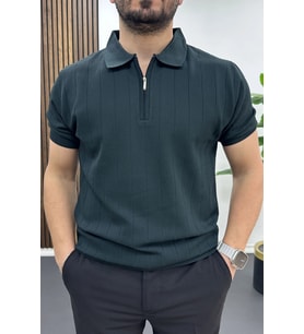Erkek Nokta Desenli Polo Yaka Tişört Yeşil Edw462
