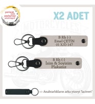 Maceracılara Özel, İsim Plaka ve B Rh (-) Kan Grubu Yazılı Deri x2' li Anahtarlık Seti, Pudra-Laci (Çok Renkli)