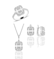 Söğütlü Silver Gümüş rodyumlu  gümüş baget taşlı üçlü set