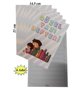 Güzel Yazı Defteri Küçük Boy 14,5x21 cm 24 Yaprak 6 Adet Klavuzlu Standart Çizgili Yazı Defteri Dik Temel Harflerle 1. Sınıf (Renksiz)