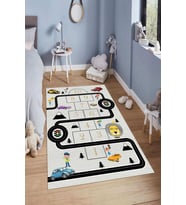Dijital Baskılı Kaymaz Taban Yıkanabilir Kolay Temizlenir Modern Çocuk Odası Halısı NDÇ-SD-726 (Gri)