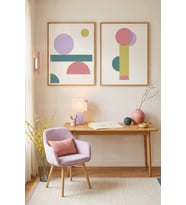 Modern Pastel Geometrik 2’li Ahşap Çerçeveli Tablo Seti