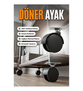 6 cm Döner Mobilya Ayağı Kilitsiz Tek Parça Hareketli Ayak