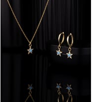 925 Ayar Gümüş Opal Taşlı Yıldız Kolye Küpe Set