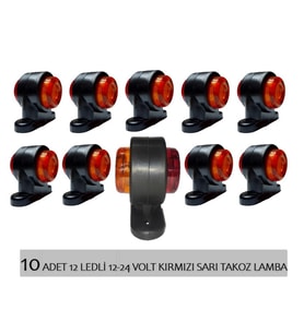 10 Adet 12 Ledli Mini Takoz Lamba 12-24 Volt Sarı Kırmızı