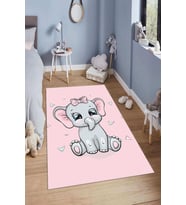 Dijital Baskılı Kaymaz Taban Yıkanabilir Kolay Temizlenir Modern Çocuk Odası Halısı NDÇ-HP-636 (Pembe)