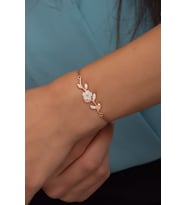 925 Ayar Gümüş Zirkon Taşlı Yaprak Manolya Çiçeği Bileklik
