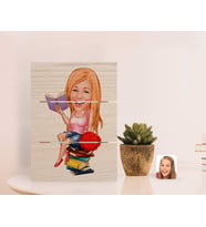 BK Gift Kişiye Özel Kadın Öğrenci Karikatürlü Otantik Masaüstü Ahşap Palet Çerçeve-1 (Beyaz)