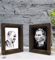 Bk Gift Atatürk Tasarımlı Dekoratif 2'li Doğal Masif Ahşap Çerçeve 15x20cm-12 (Beyaz)