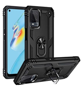 Oppo A54 4G Kılıf Metal For Car Yüzüklü Standlı Military Ring Serisi (Siyah)