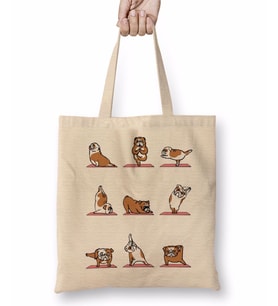 Bulldog Yoga Pug Köpek Bez Çanta Uzun Saplı