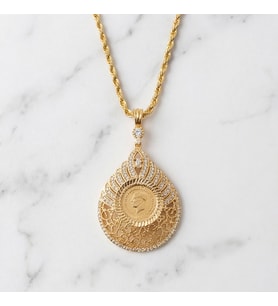Altın Kaplama Çeyrek Altınlı Kolye  45 CM BND-169