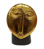 Biev Metal Vazo Yüz Kabartmalı 26x14x36 cm (Siyah - Altın Rengi)