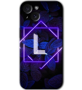 İphone 15 Plus Kılıf HD Desen Baskılı Kılıf - Dark Neon Yaprak L Harfi
