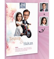 Karikatürlü Kişiye Özel Düğün Nişan Kına Davetiyesi 50 Adet Beyaz Zarflı 7019