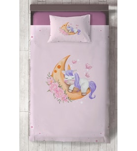 MEKTA HOME BEBEK VE ÇOCUK ODASI Aya Sarılan Unicorn Desenli Pembe Yatak Örtüsü