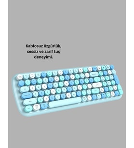 Mey İthalat® Retro Daktilo Stilli Kablosuz Klavye Mouse Seti – Sessiz ve Şık