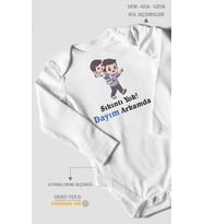 Sıkıntı Yok! Dayım Arkamda Baskılı Bebek Zıbını – Çıtçıtlı Body  %100 Pamuk Uzun Kol (Beyaz)