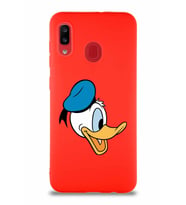 Samsung Galaxy A30 Soft Premier Kapak Donald Duck-F Tasarımlı Silikon Kılıf - Kırmızı (Şeffaf)