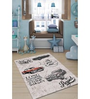 Gri Kaymaz Tabanlı Yıkanabilir Arabalı Çocuk Halısı KD86