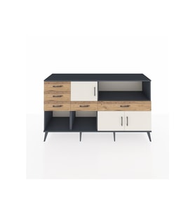 Kronos Konsol 2 Raflı 5 Çekmeceli 3 Kapaklı 176x59x99 Antrasit-Aytaşı/Çam