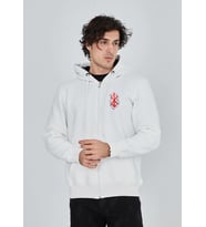 Erkek 3 İplik Pamuklu Kapüşonlu Tam Fermuarlı Cepli Hoodie Sweatshirt - Beyaz