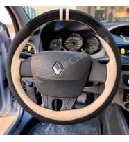 Renault Latitude Dikme Direksiyon Kılıfı Parlak Siyah Bej Detaylı Bej Çift Yüzük ve Dikiş 2010-2015