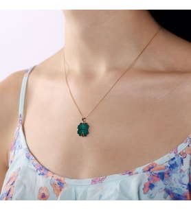 14 Ayar Kalp'li Yonca Altın Kolye Mine Tasarım 1.5 cm