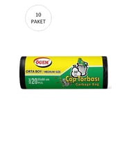 Orta Boy Çöp Torbası 55 x 60 cm 20 Li Rulo x 10 Paket = 200 Adet (Siyah)