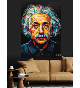 Renkli Einstein Popart Portre Dekoratif Kanvas - Mdf Ahşap Tablo