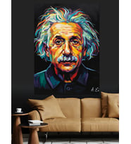Renkli Einstein Popart Portre Dekoratif Kanvas - Mdf Ahşap Tablo